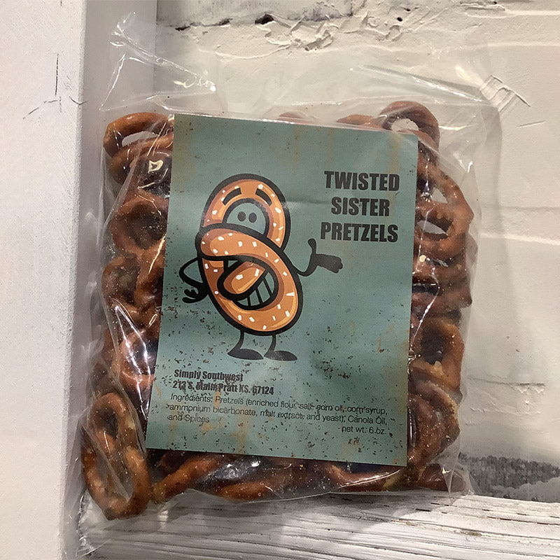 Twisted sister pretzels in bag. 