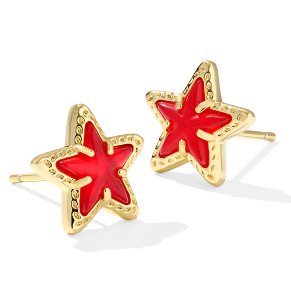 Red and Gold stud star earrings