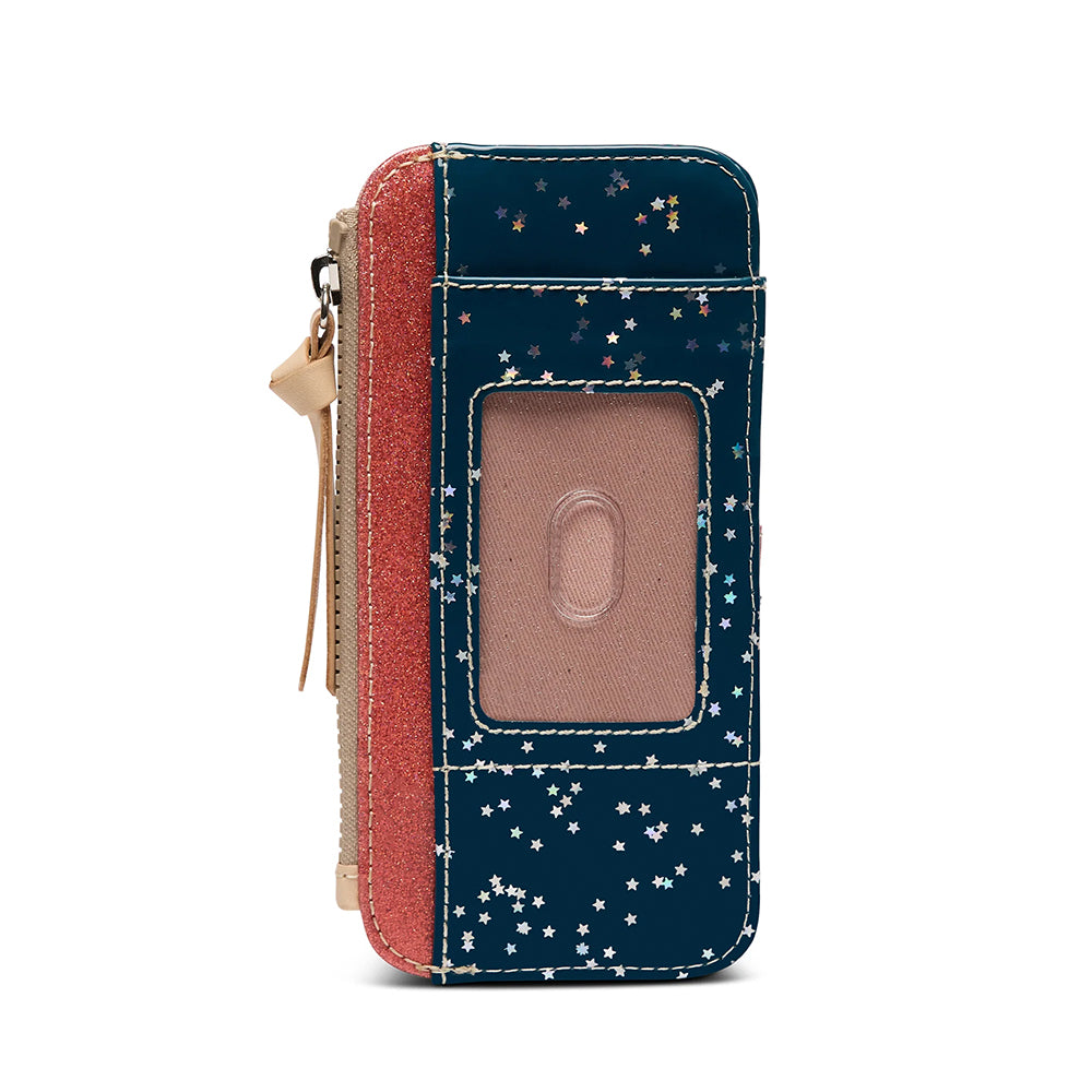 Two-tone wallet with star pattern on a white background