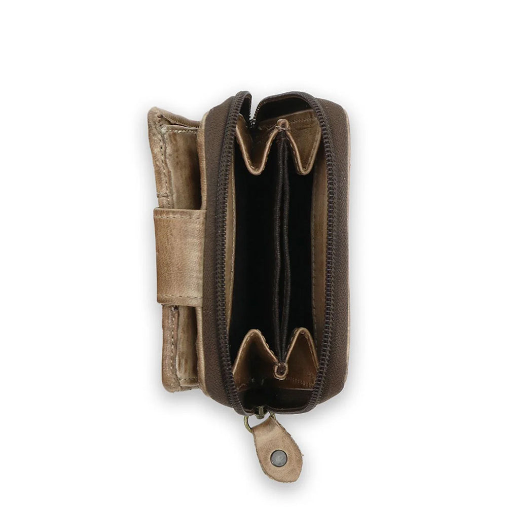 Brown leather wallet with a key holder on a white background