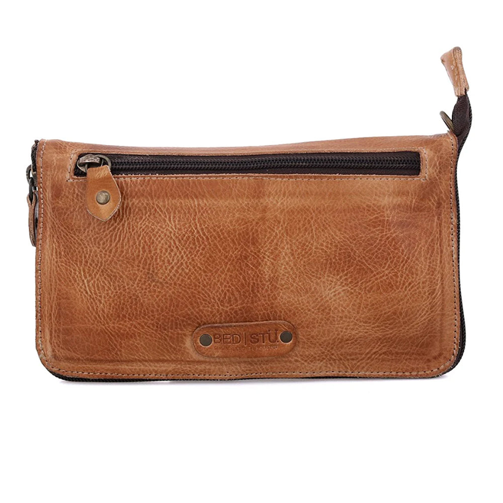 Brown leather pouch with zipper on a white background