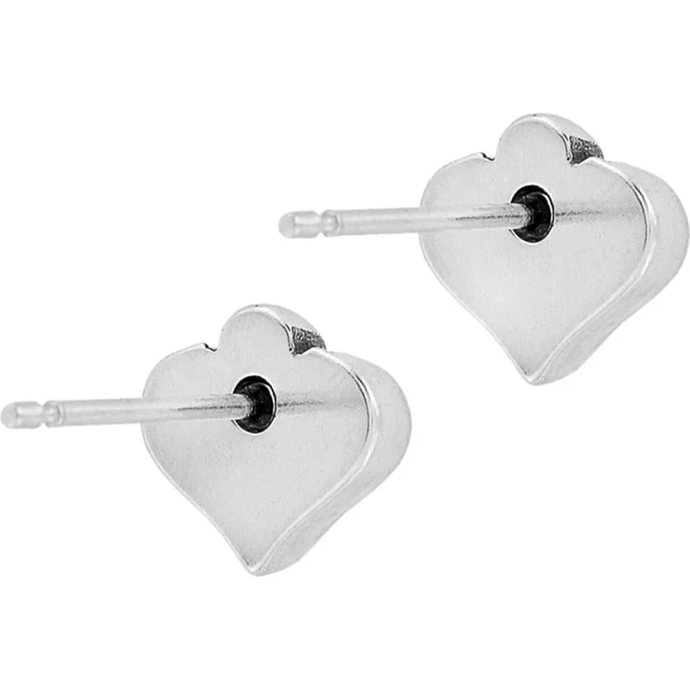 Heart-shaped silver earrings on a white background