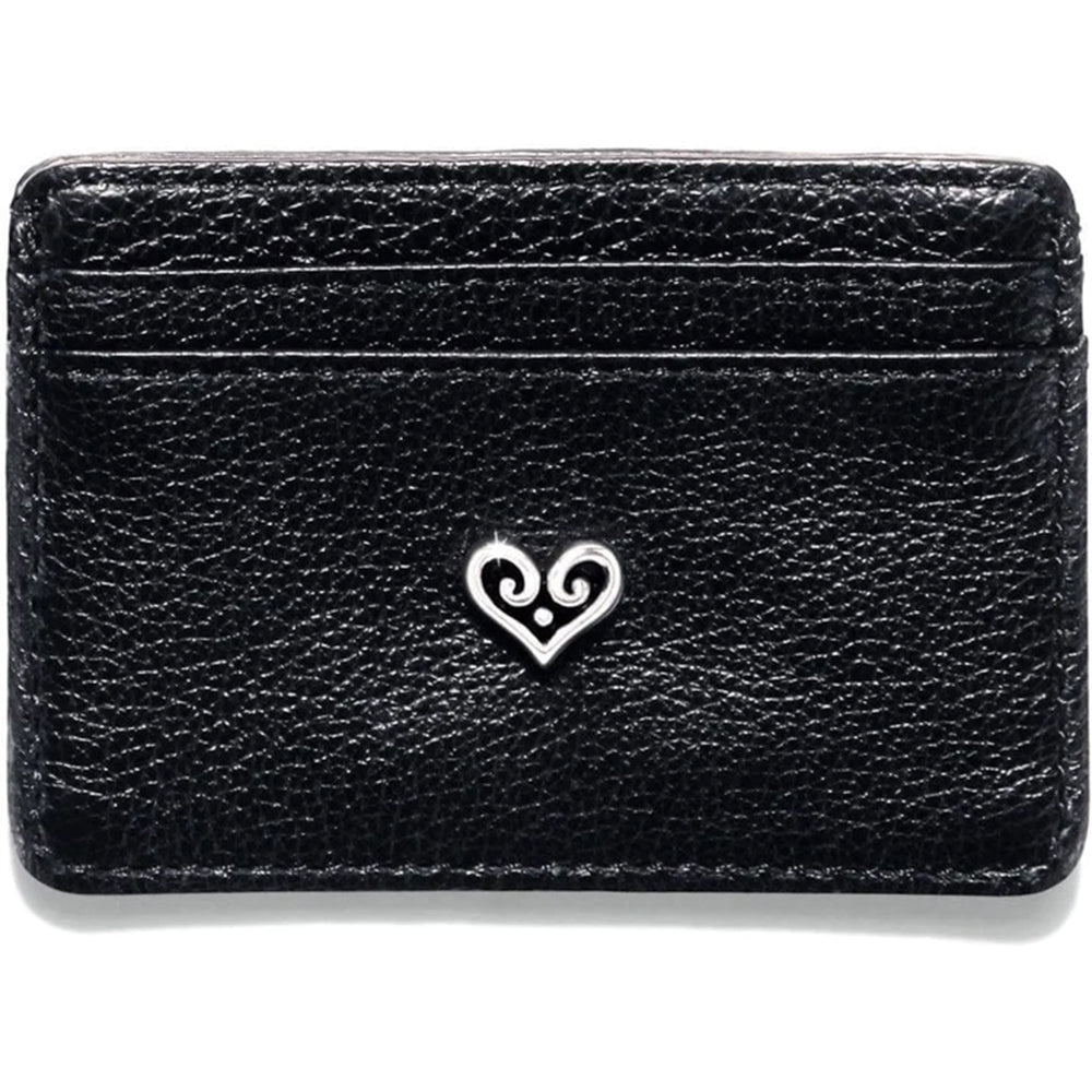 Black leather cardholder with a heart-shaped emblem on a white background