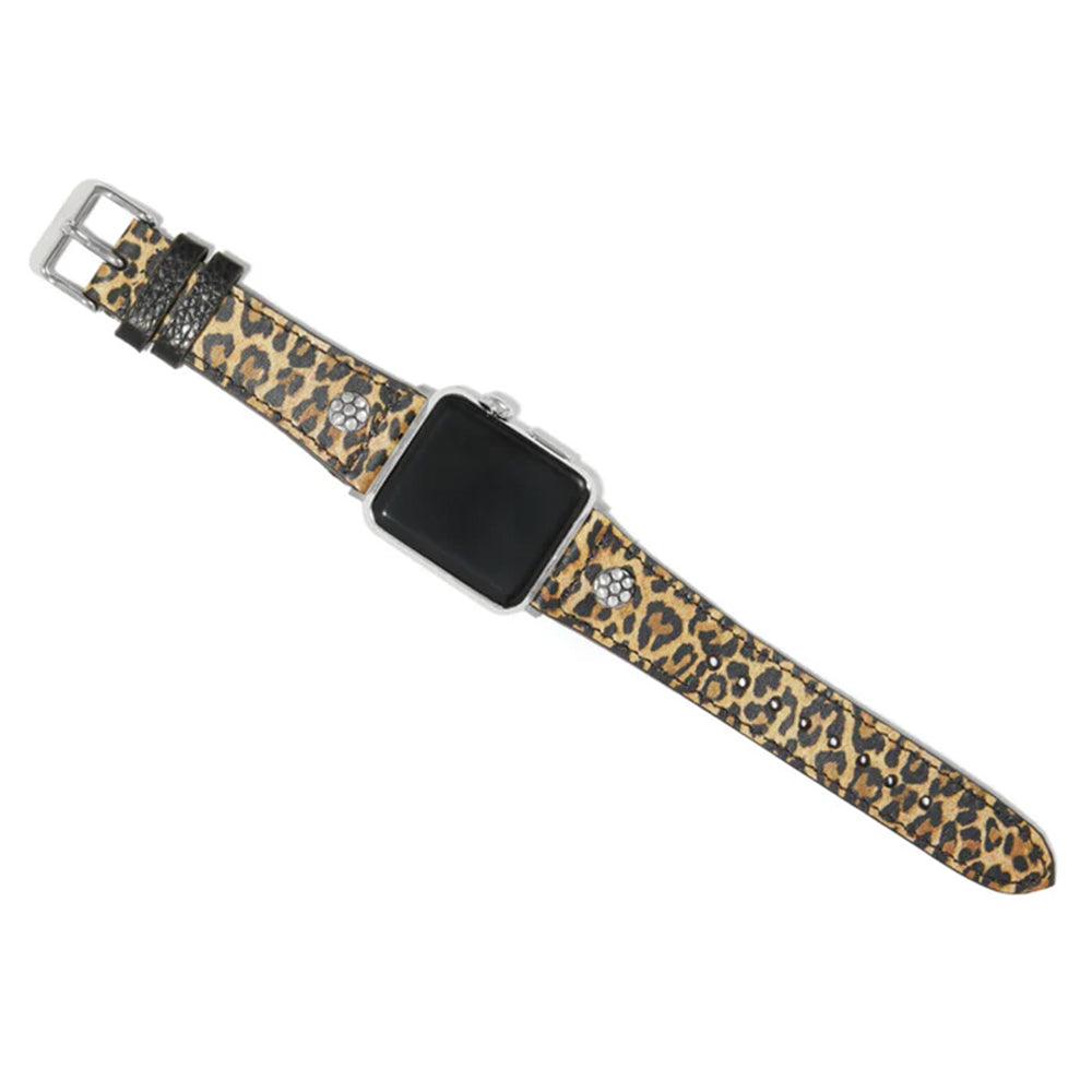 Leopard print watch strap on a white background