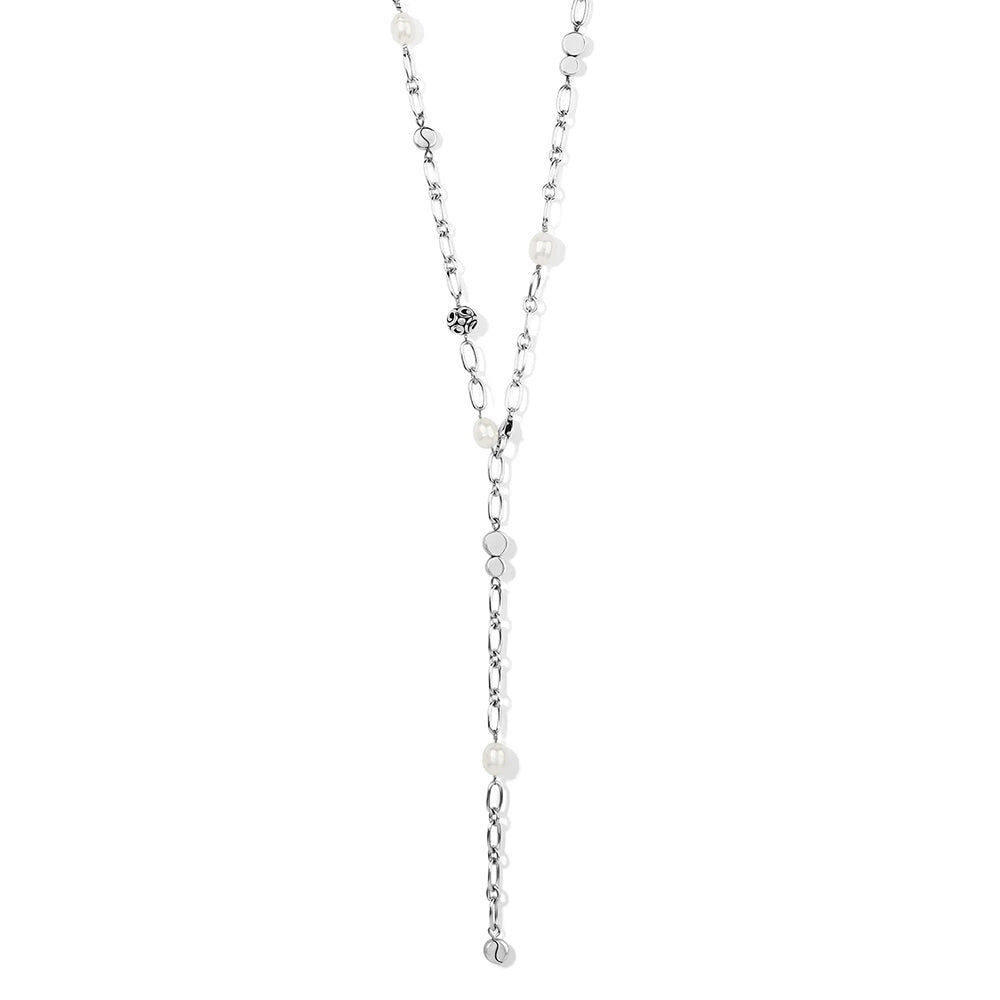 Necklace with pearls and silver chain on a white background