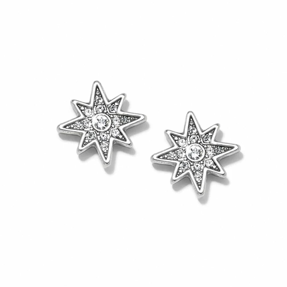 Star-shaped earrings with clear gemstones on a white background