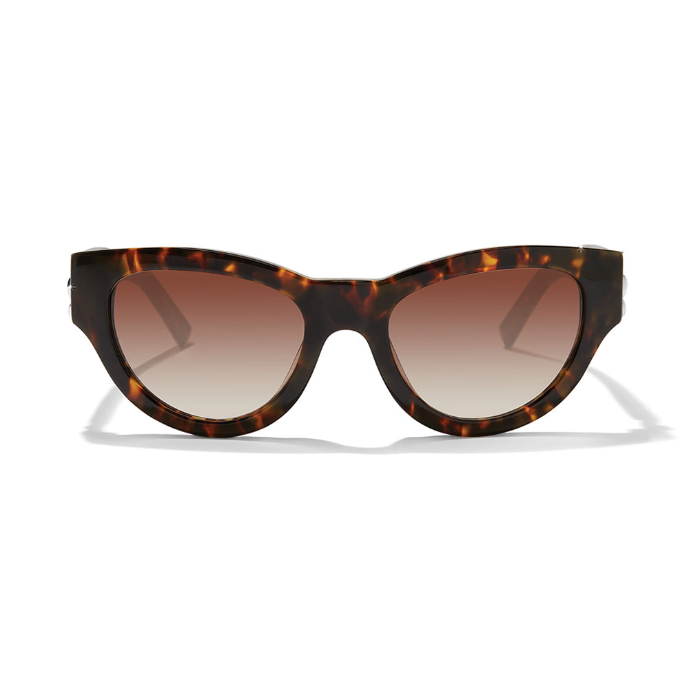 Tortoiseshell sunglasses with brown gradient lenses on a white background