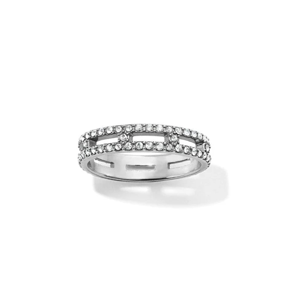 Silver ring with small stones on a white background