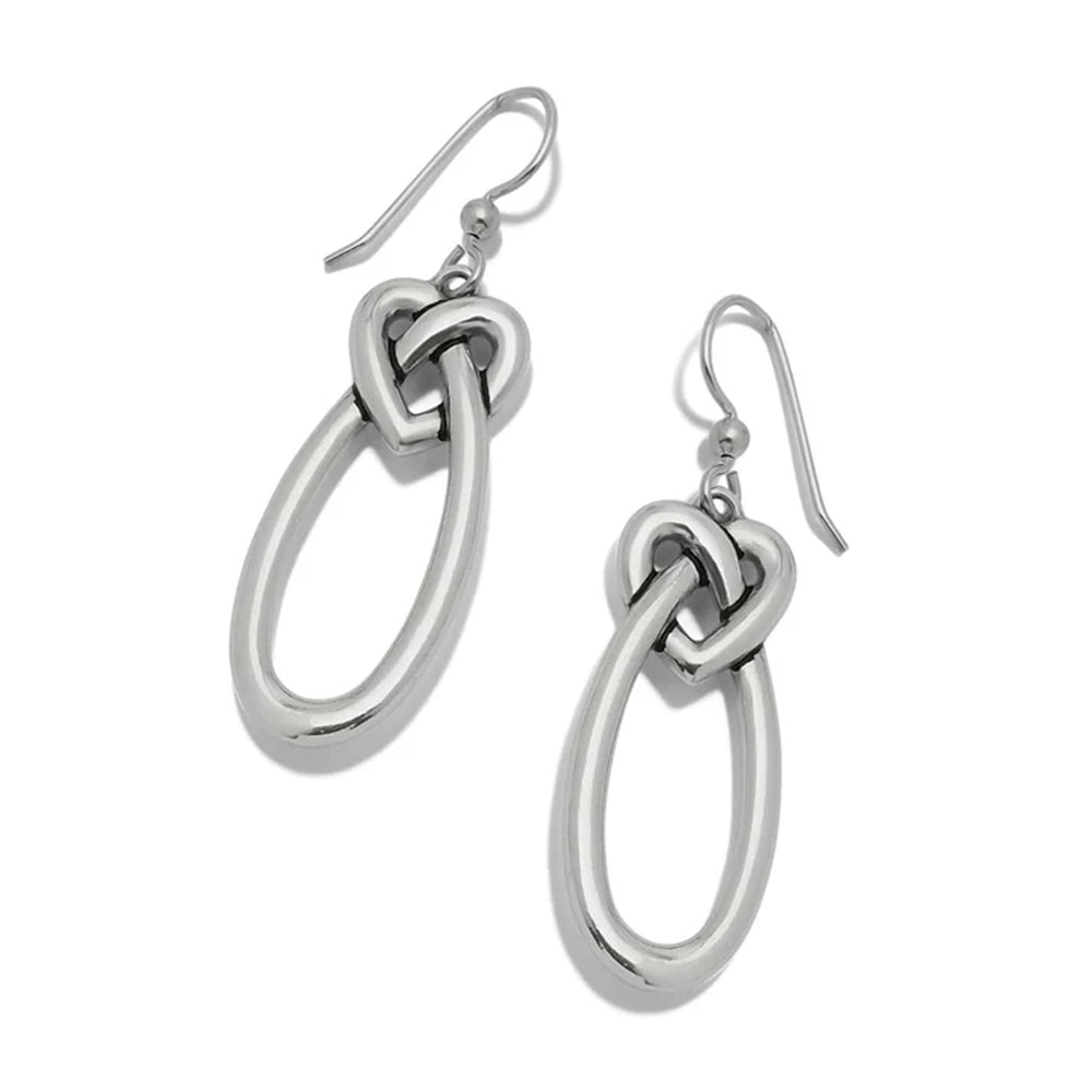 Silver knot earrings on a white background