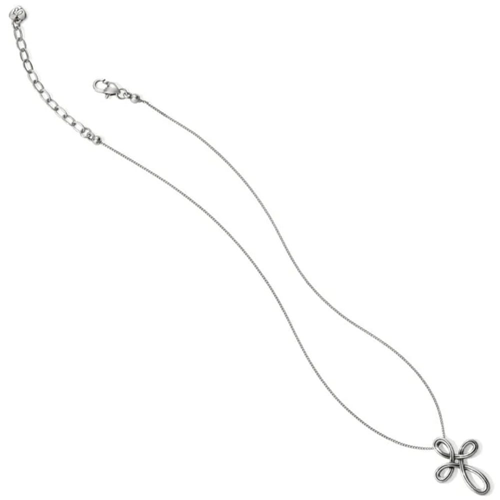Silver necklace with a cross pendant on a white background