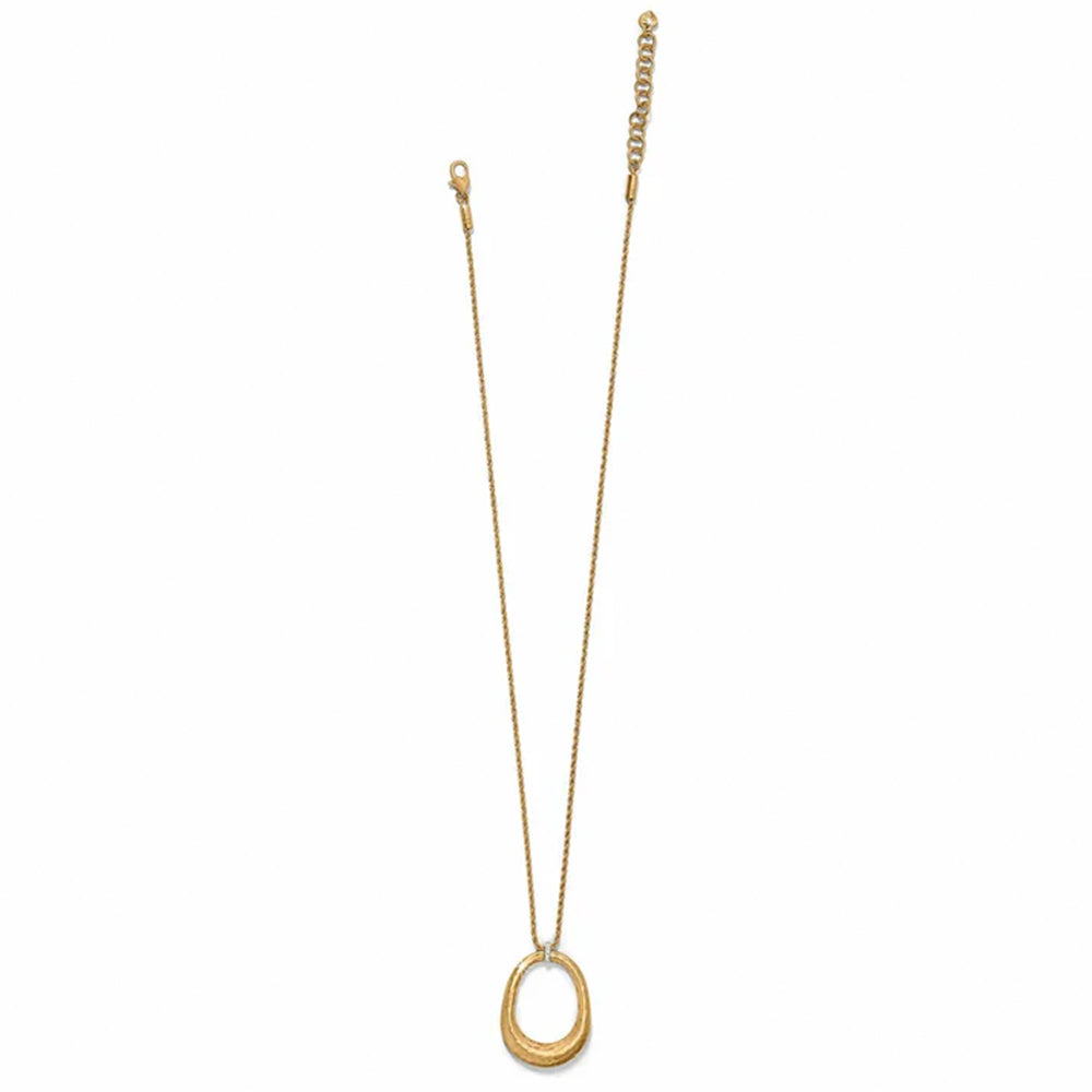 Gold necklace with a unique pendant on a white background