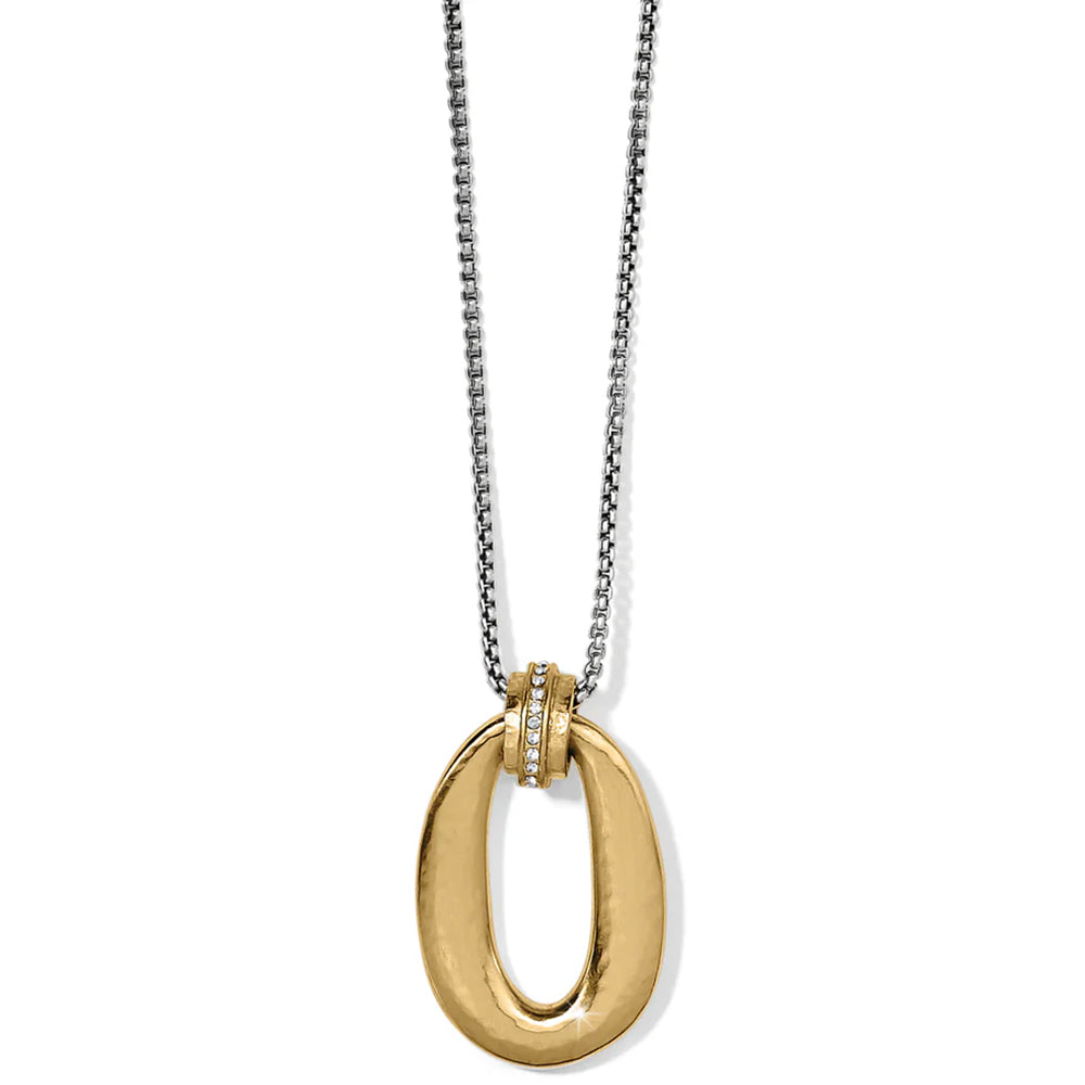 Gold necklace with a chain on a white background