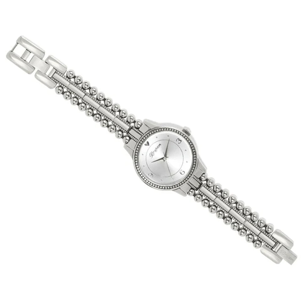 Silver watch with chain-like bracelet on a white background