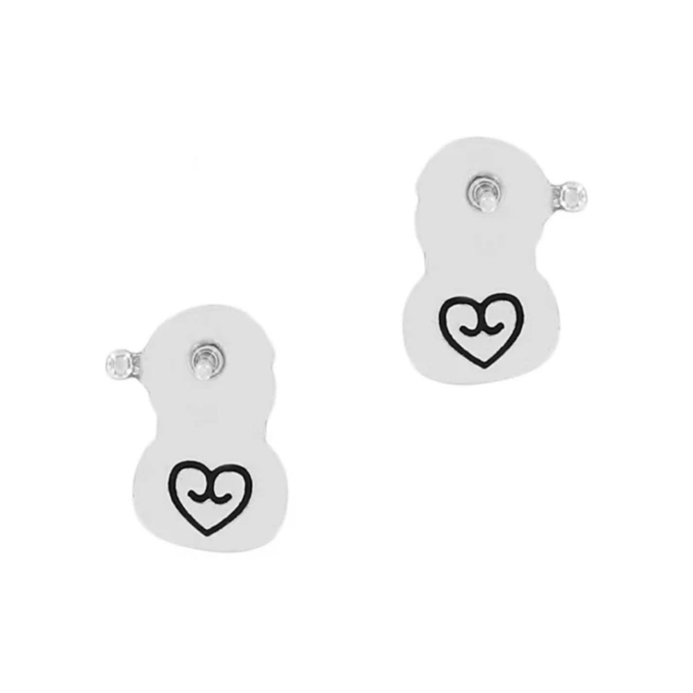 White heart-shaped earrings with black heart design on a white background