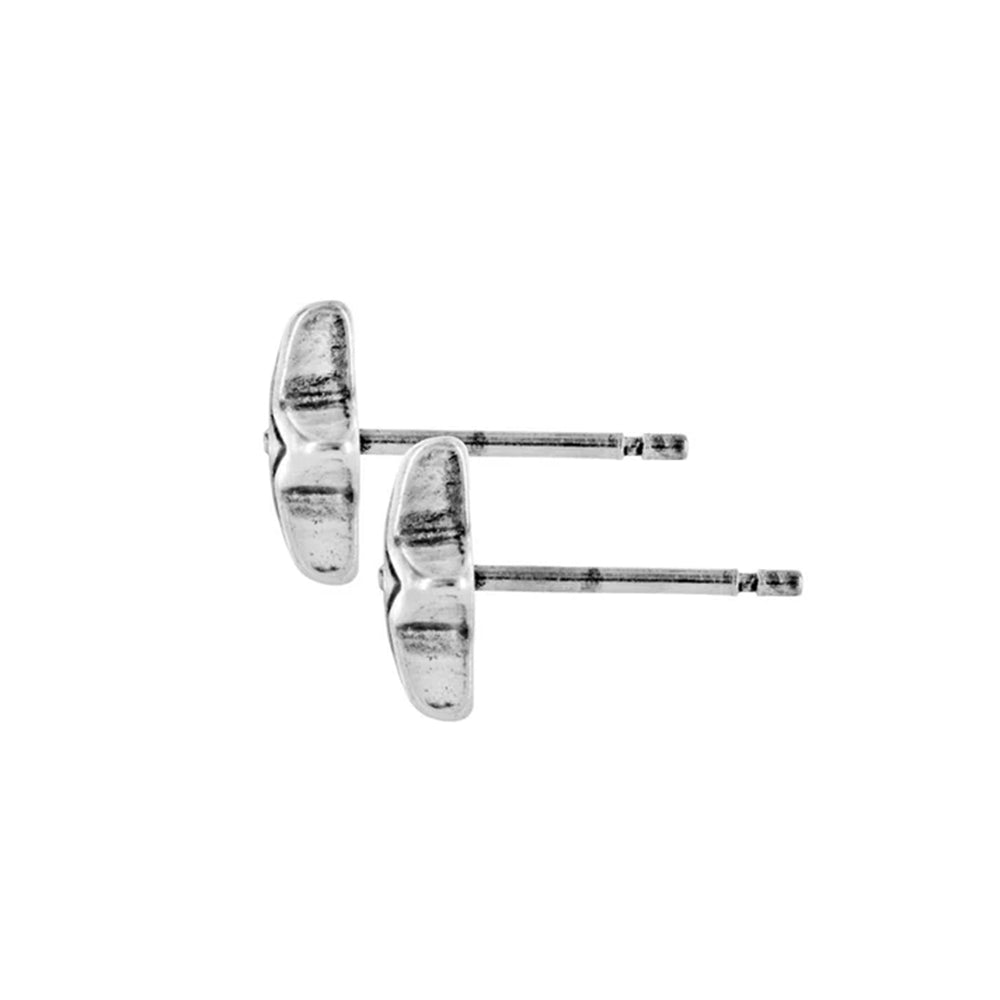 Silver earrings on a white background