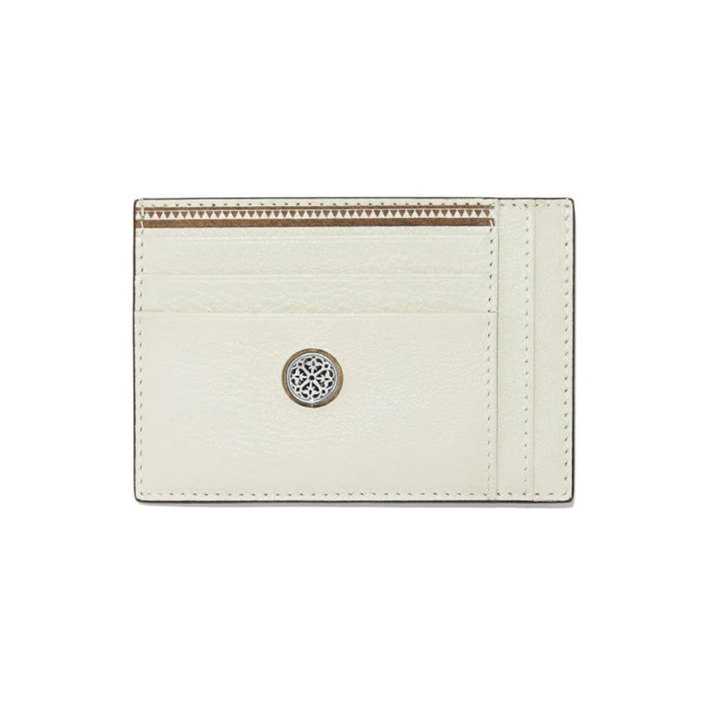 White cardholder with a circular emblem on a white background
