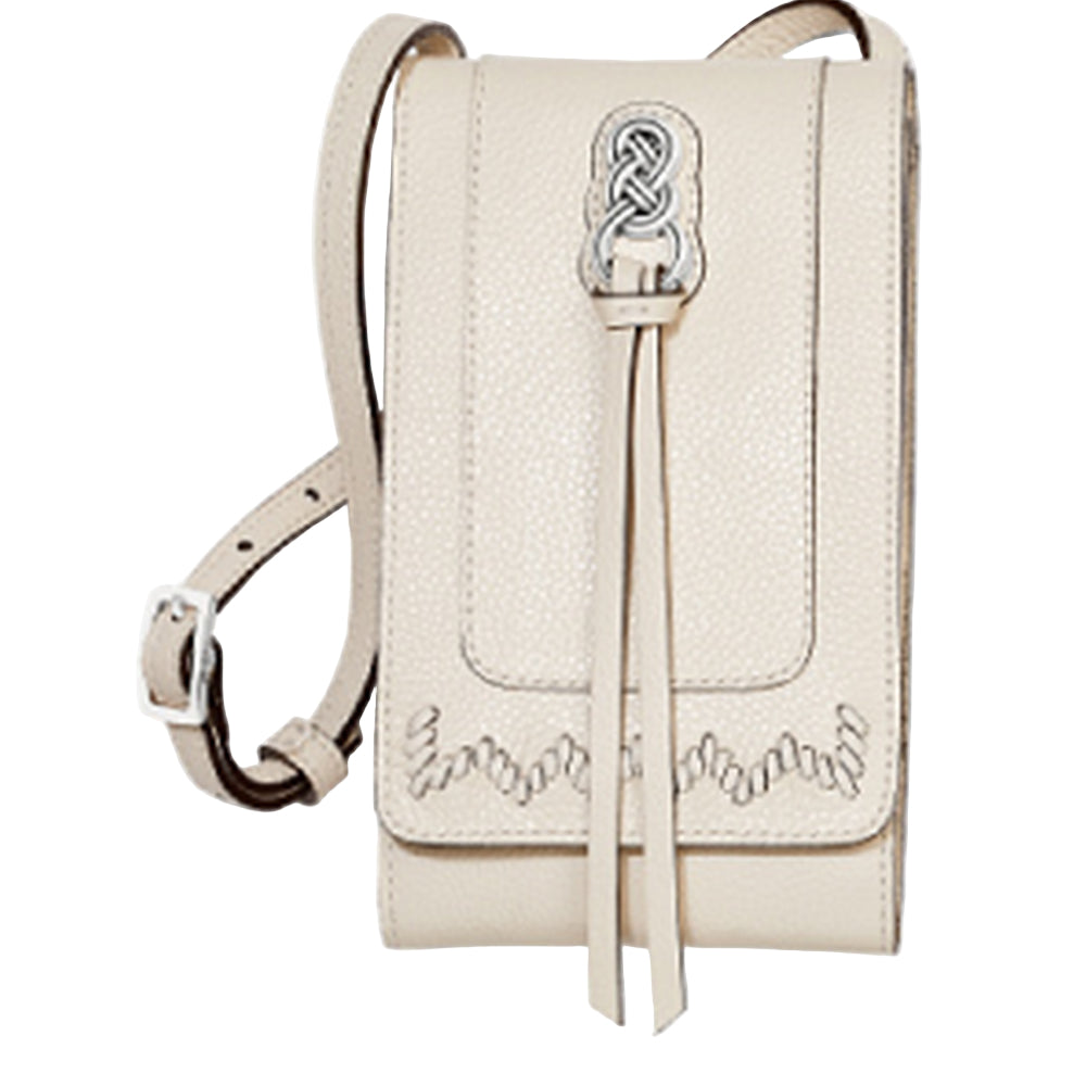 Beige handbag with decorative elements on a white background