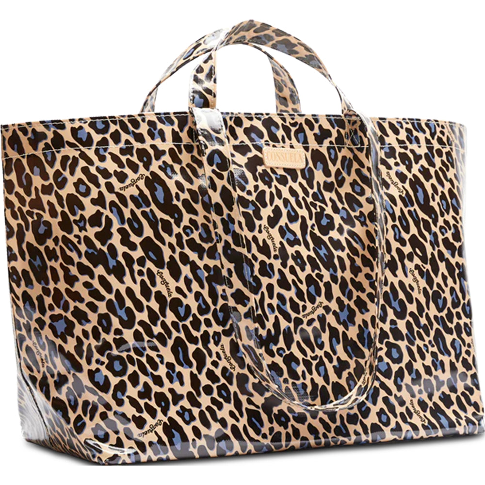 Leopard print tote bag on a white background