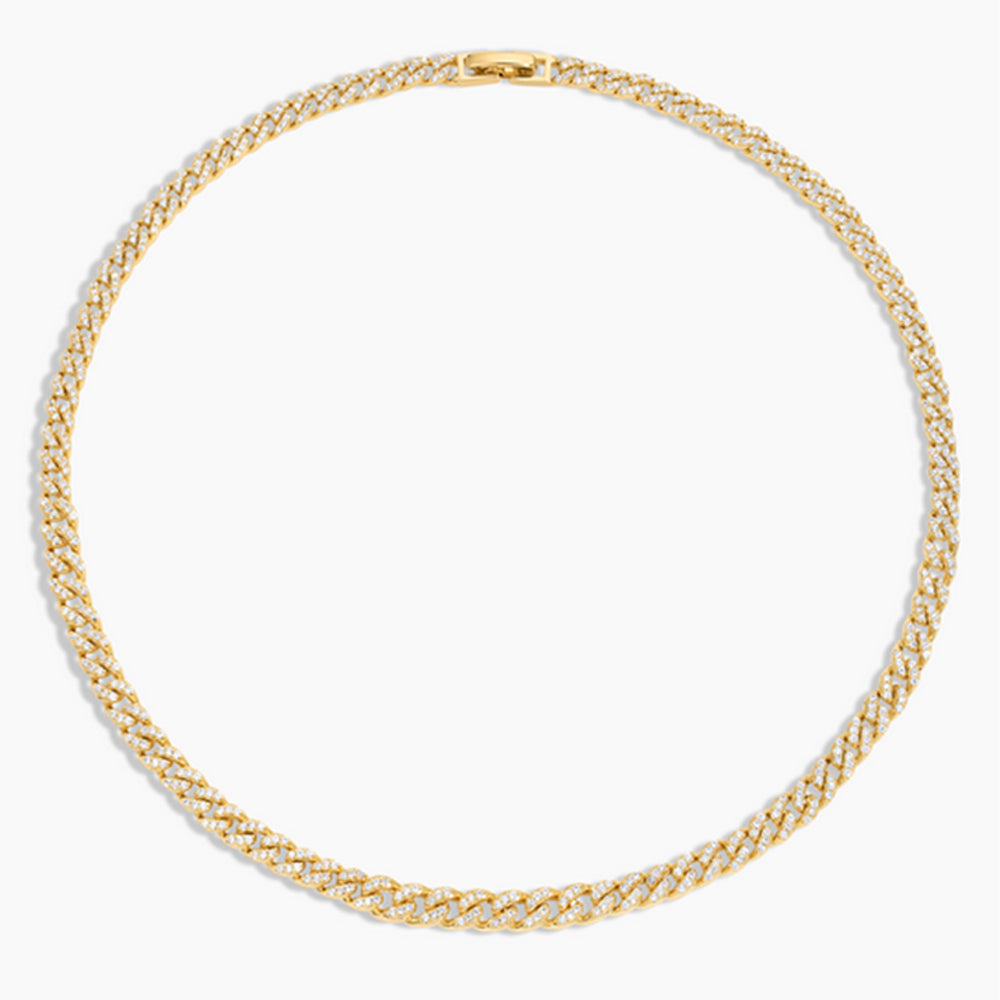 Gold chain necklace on a white background