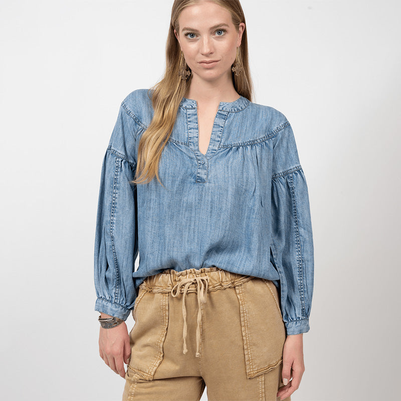 Denim Tensel Top