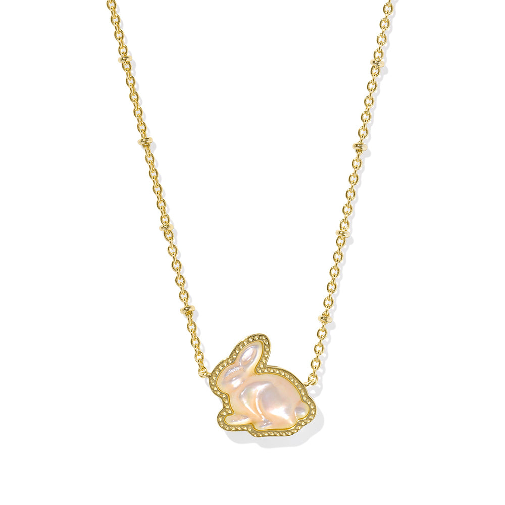 Kendra Scott Bunny Short Pendant Necklace Gold Taupe Mother Of Pearl