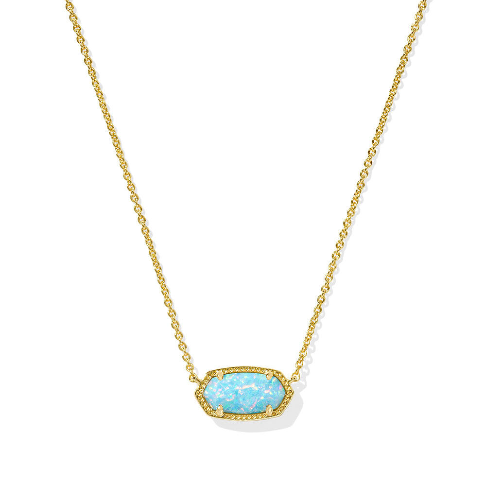 Kendra Scott Elisa Short Pendant Necklace Gold Light Teal Kyocera Opal