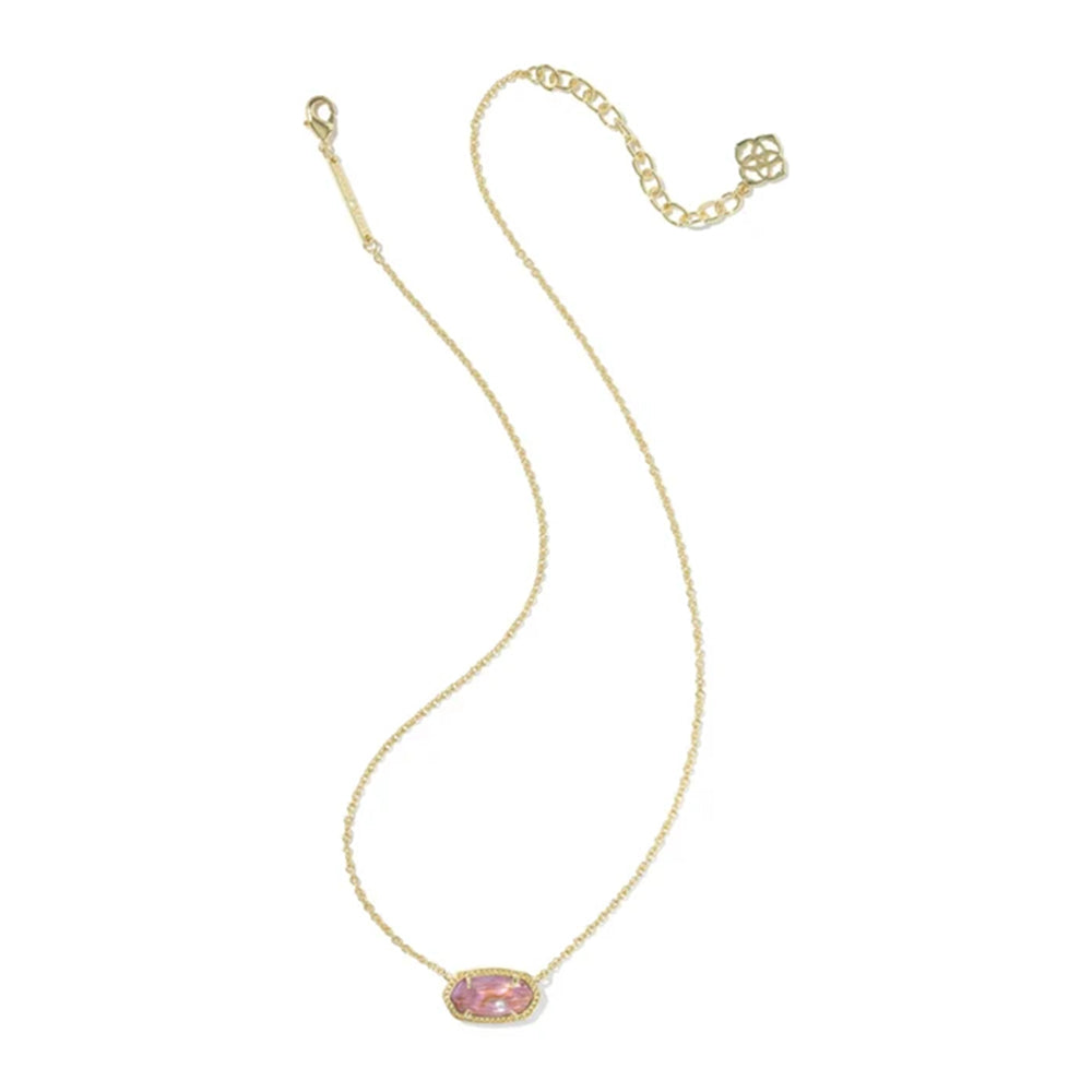 A delicate gold chain necklace featuring an oval pink gemstone pendant, displayed on a clean white background.