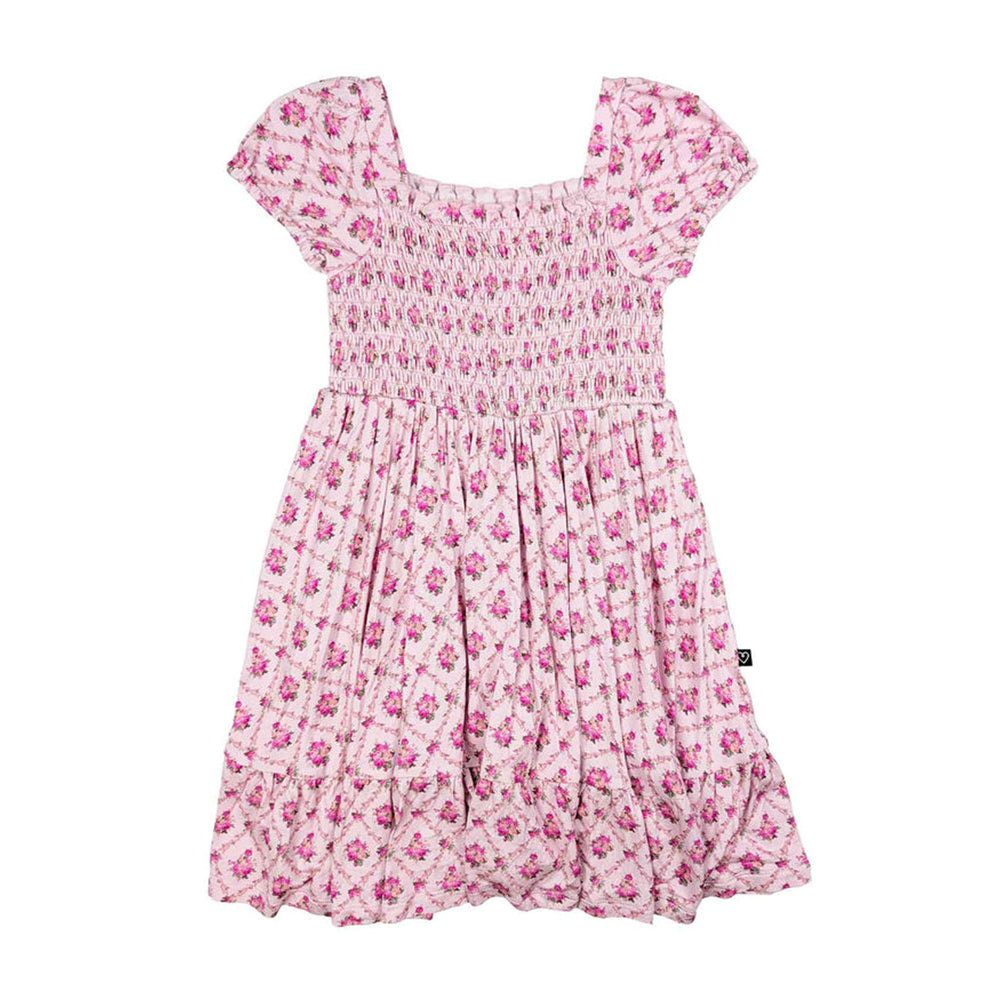 Pink floral dress on a white background