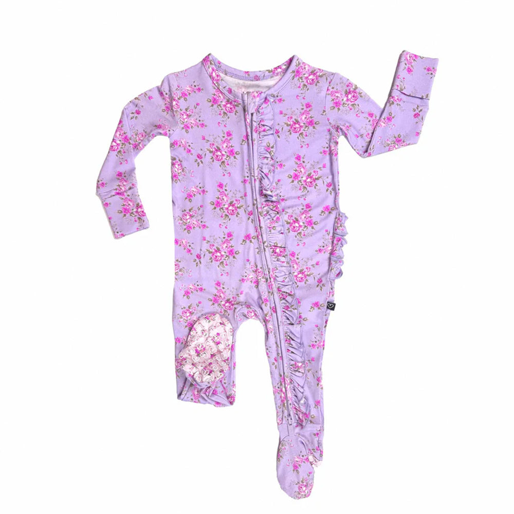 Floral-patterned baby onesie on a white background
