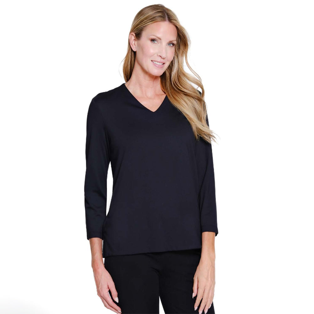 Multiples Black 3/4 Sleeve Vneck Top