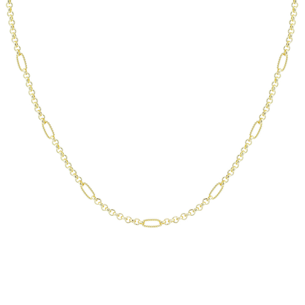 Gold chain necklace on a white background