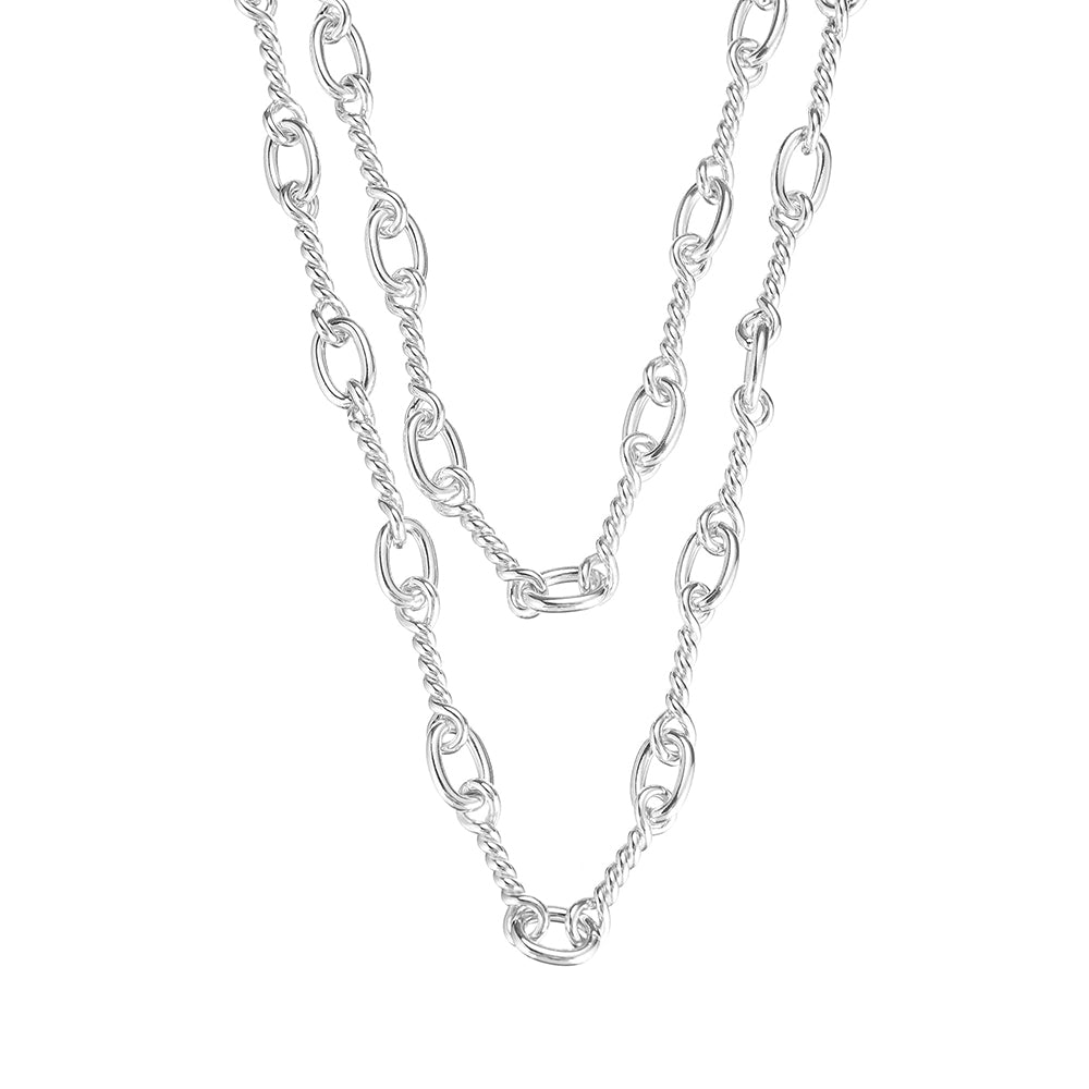 Silver chain necklace on a white background