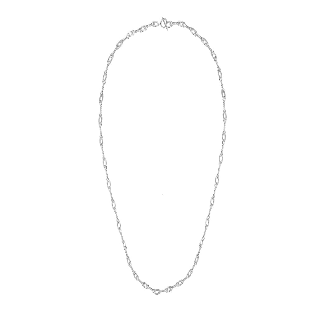 Silver chain necklace on a white background