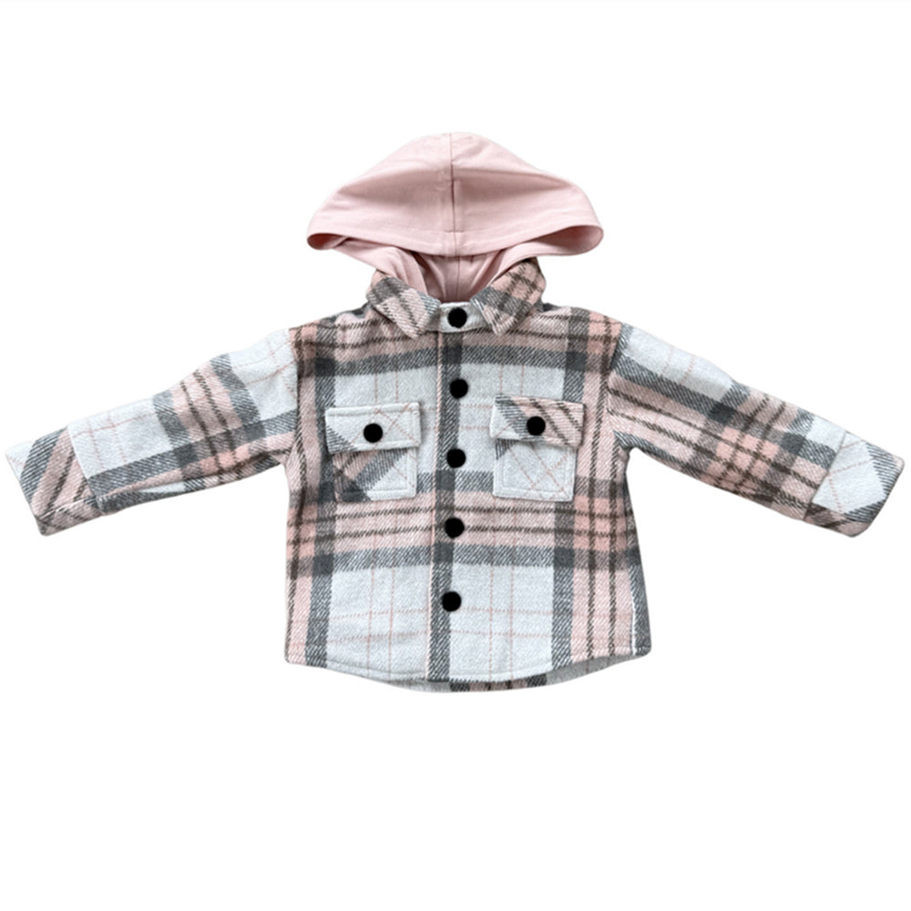 Plaid jacket with pink hood on a white background
