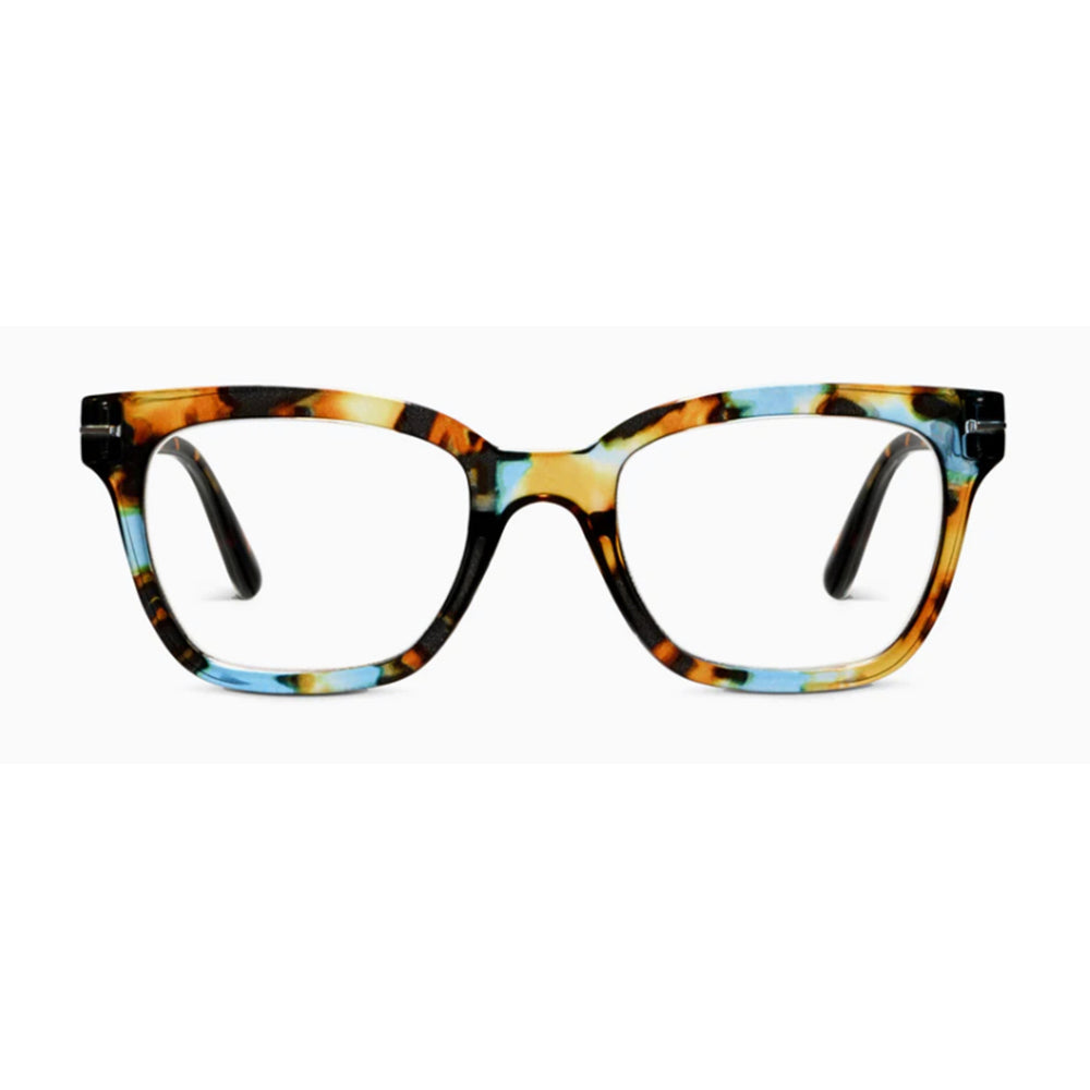 Eyeglasses with a tortoiseshell frame on a white background