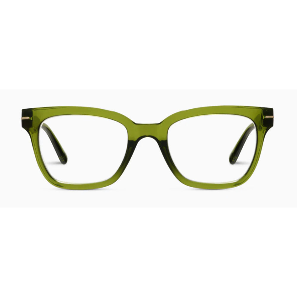 green frame eyeglasses