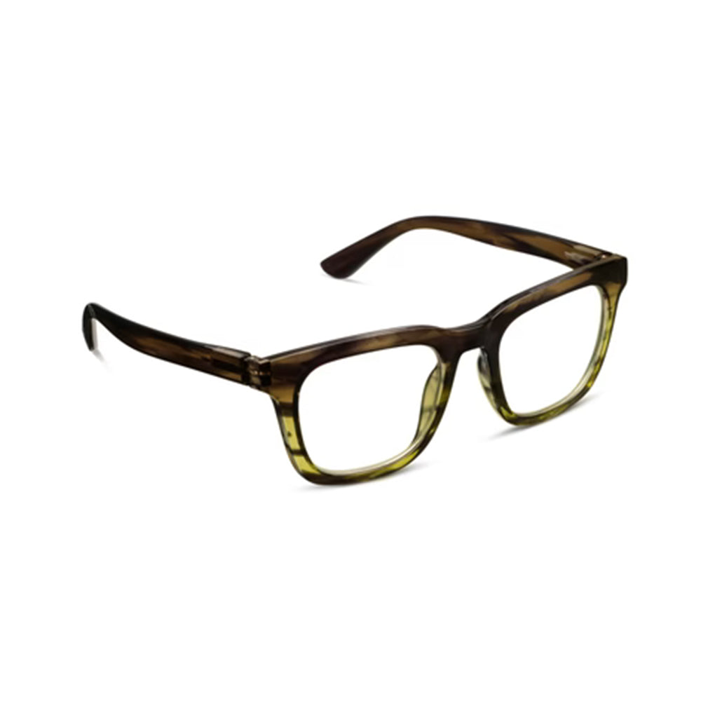 Pair of eyeglasses with a tortoiseshell frame on a white background