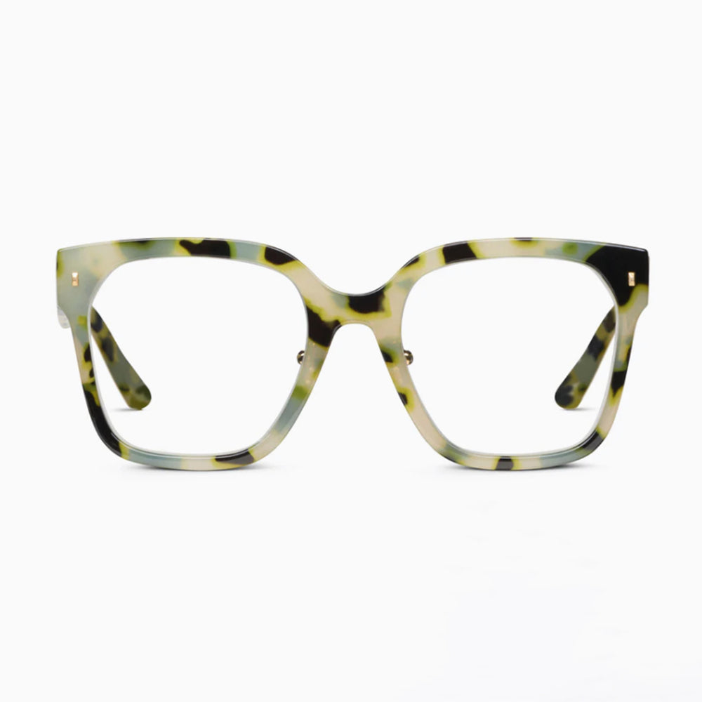 Tortoiseshell cat-eye glasses on a white background