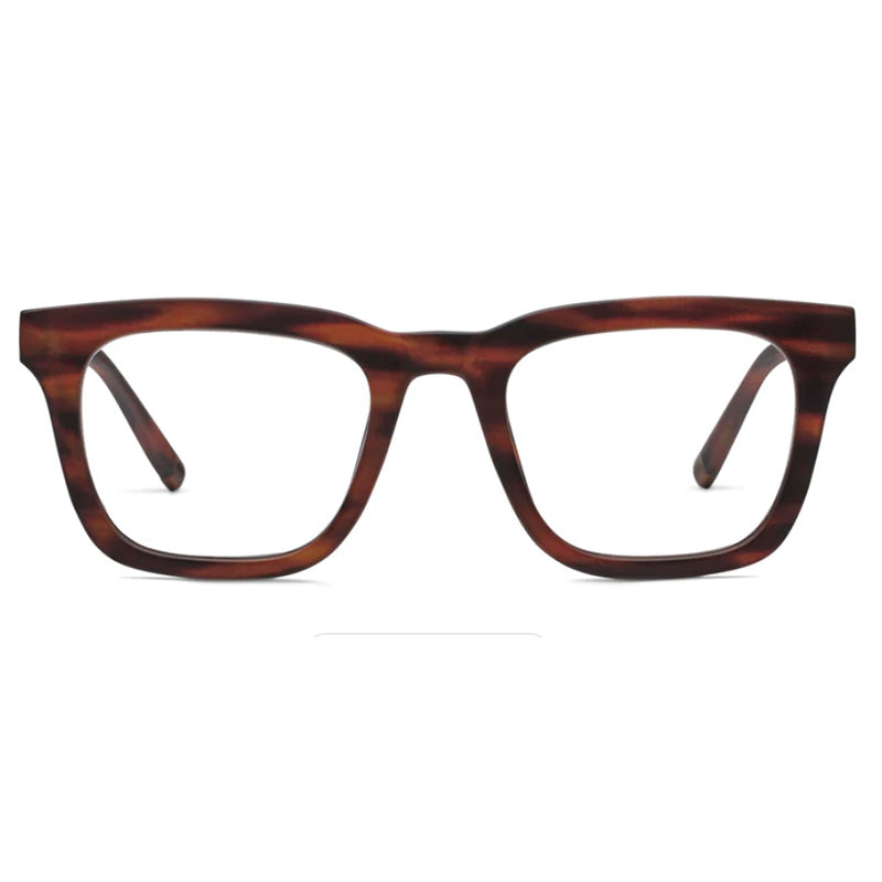 A pair of tortoise horn patterned Peepers Ramblin' Man reading glasses with an oversized square silhouette.