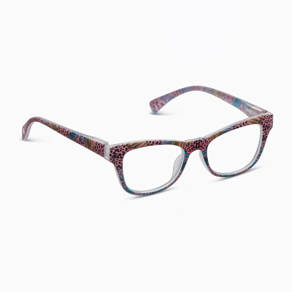 Multicolored patterned eyeglasses on a white background
