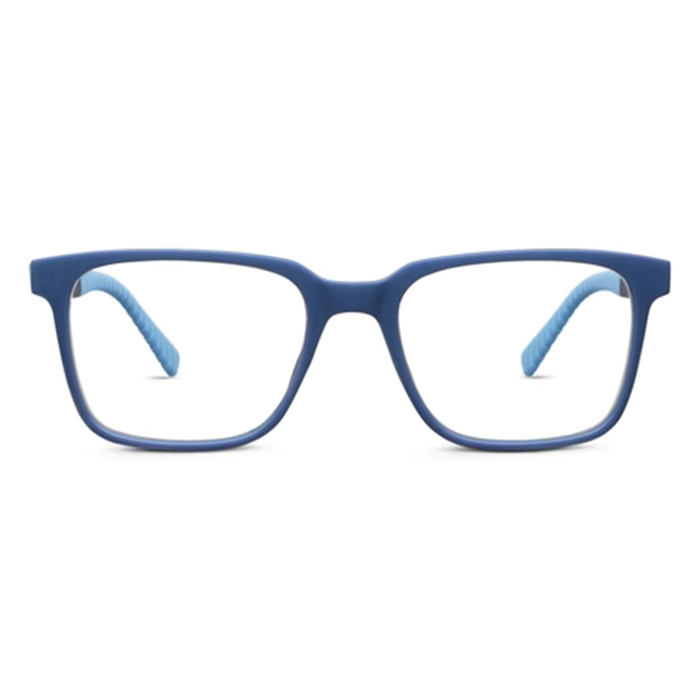 Blue eyeglasses on a white background