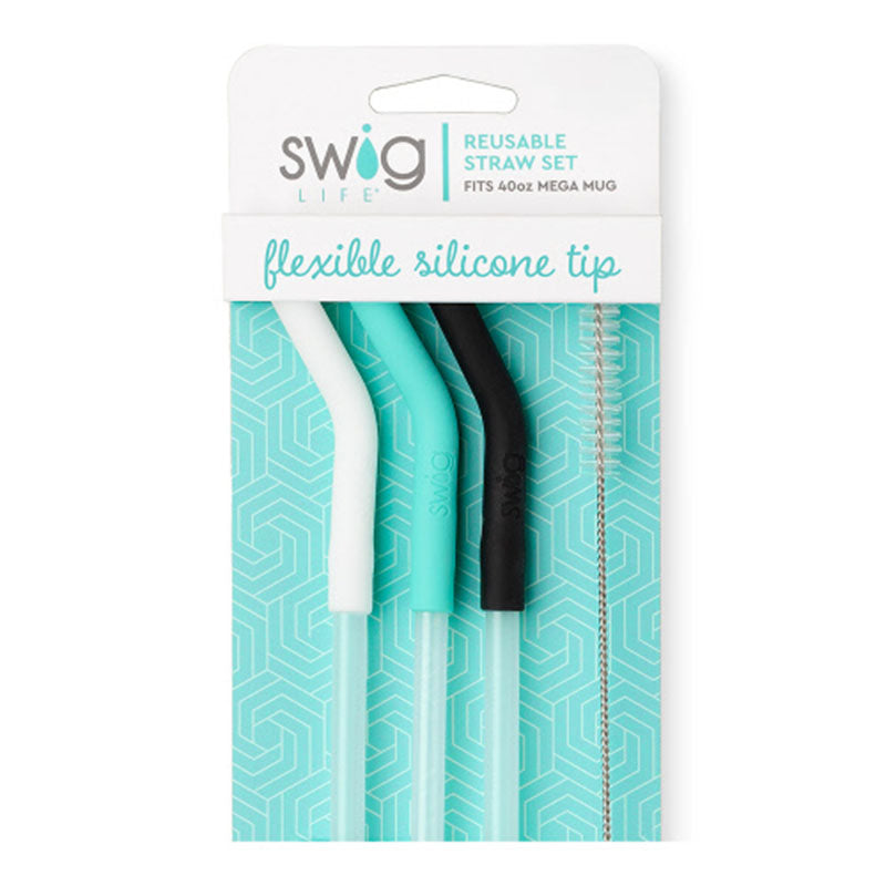Swig Life White/Aqua/Black Reusable Straw Set (Mega Mugs)