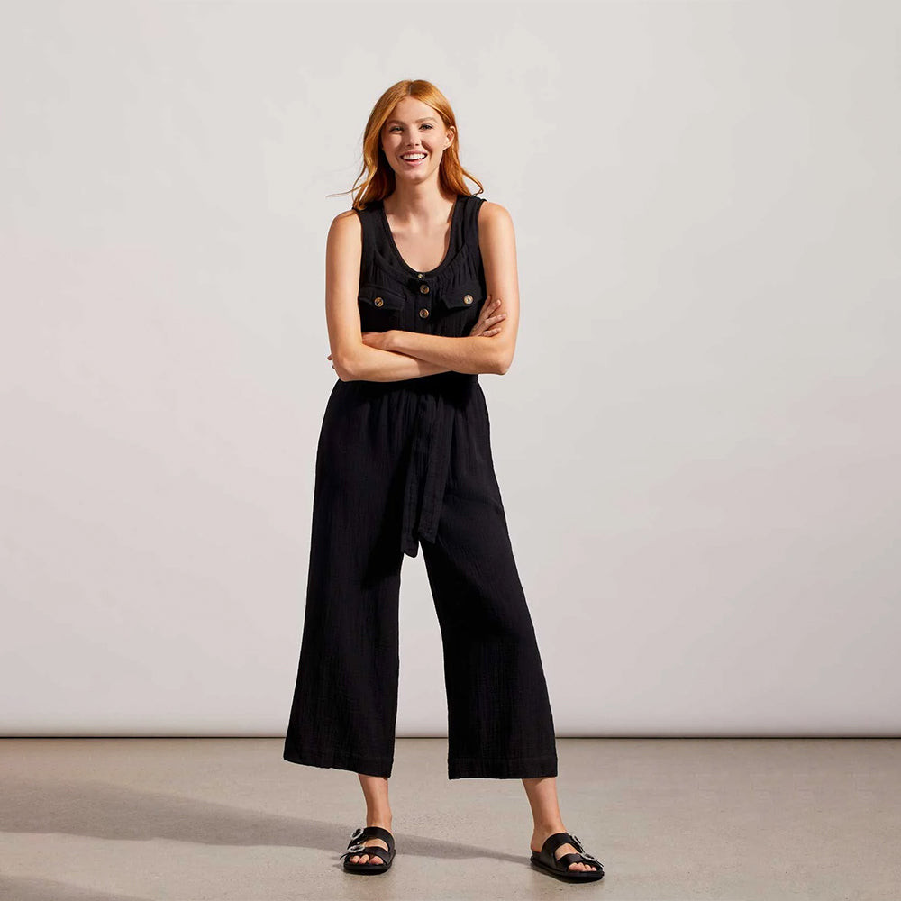 Tribal Clothing Co Black Cotton Gauze Belted Jumpsuit