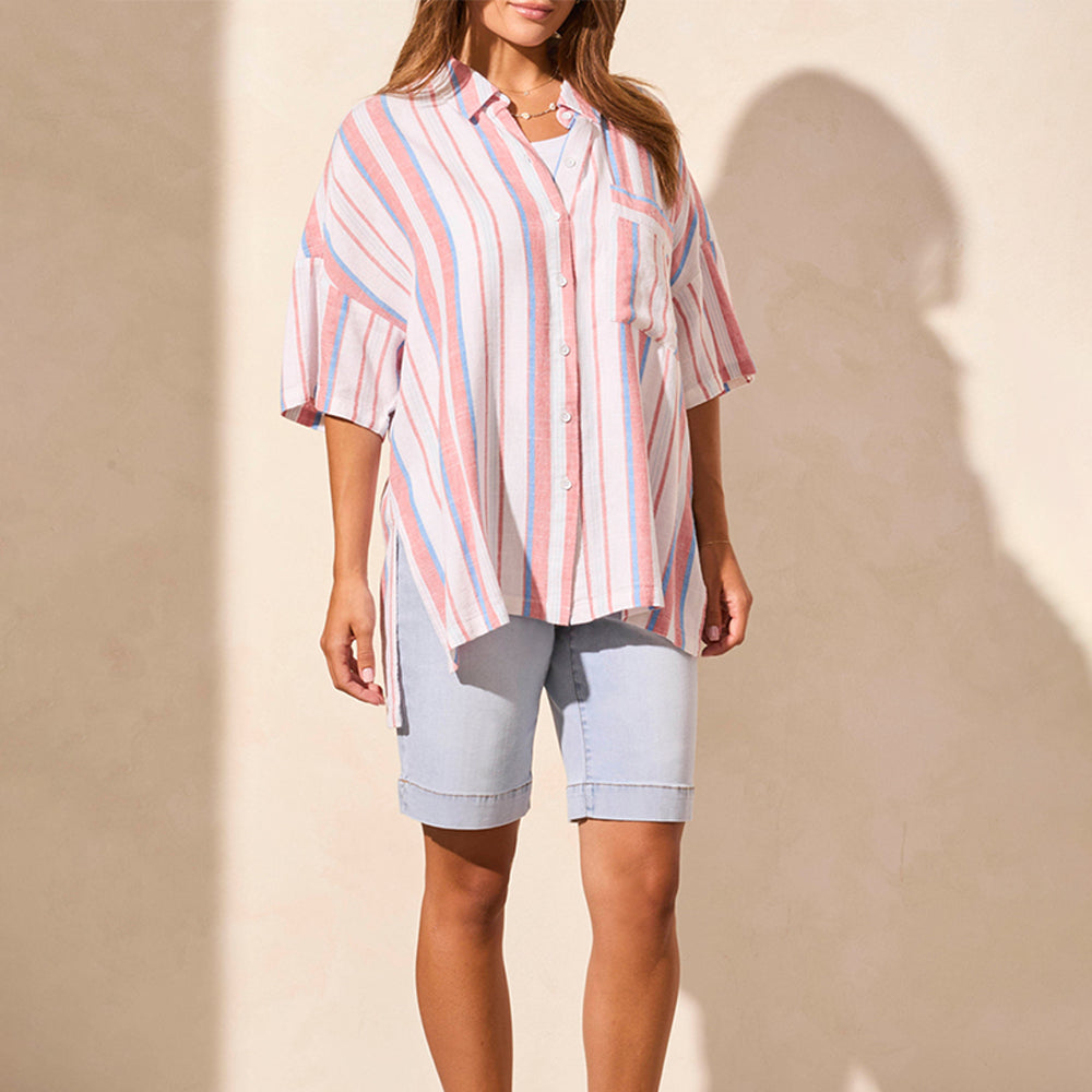 Tribal Clothing Co Casual Elbow Sleeve Tunic with Side Slit-Sailboat