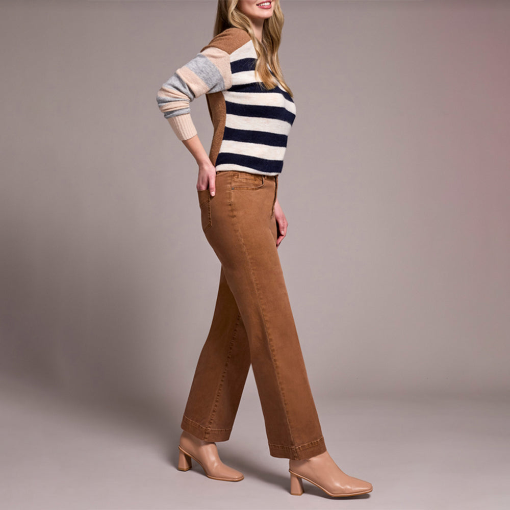 Tribal Clothing Co Comfort Stretch Fly Front Wide Leg Pants-Walnut