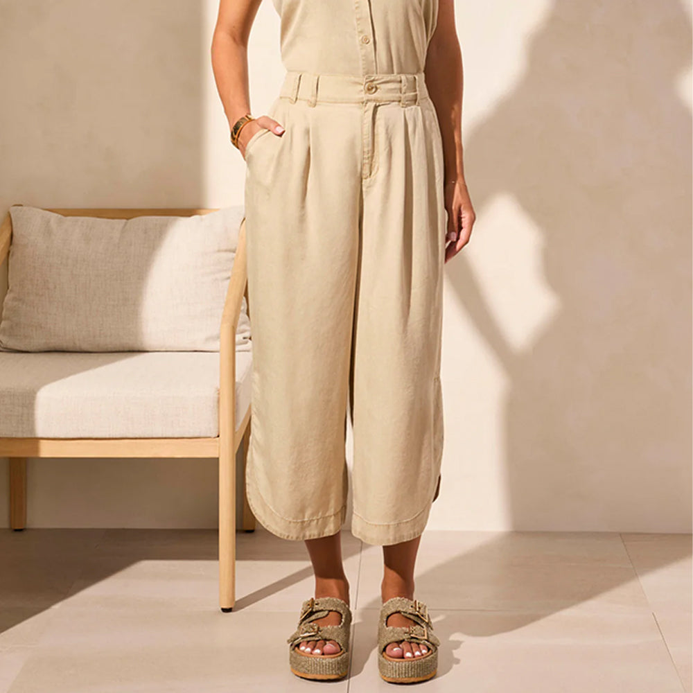 Tribal Clothing Co Flowy Pleated Pant with Tulip Hem & Pockets Dustysand