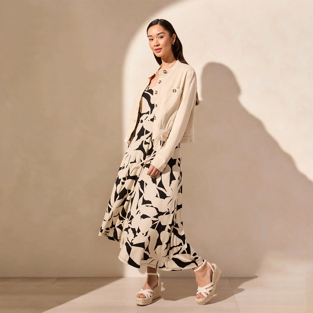 Tribal Clothing Co French Oak Long Sleeve Button Front with Drawcord In Hem