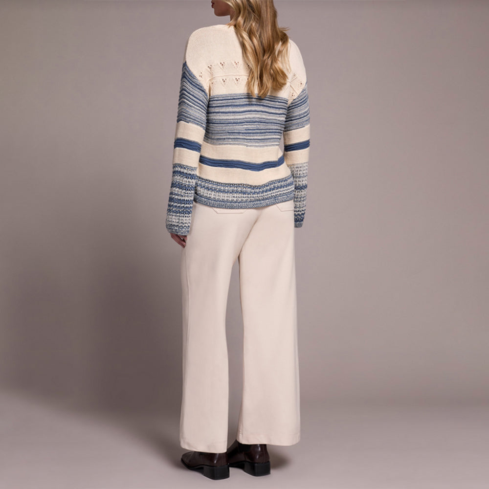 Tribal Clothing Co Long Bell Sleeve Boat Neck Sweater-Slateblue