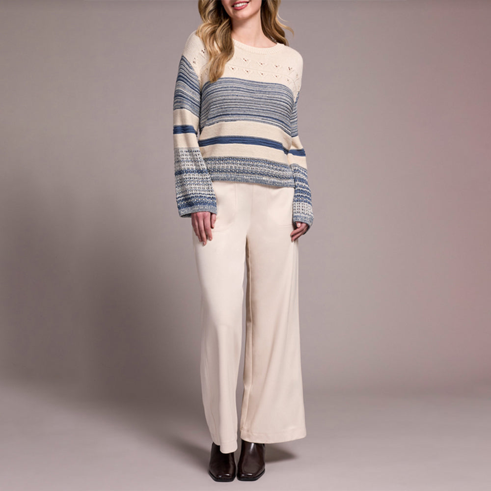 Tribal Clothing Co Long Bell Sleeve Boat Neck Sweater-Slateblue
