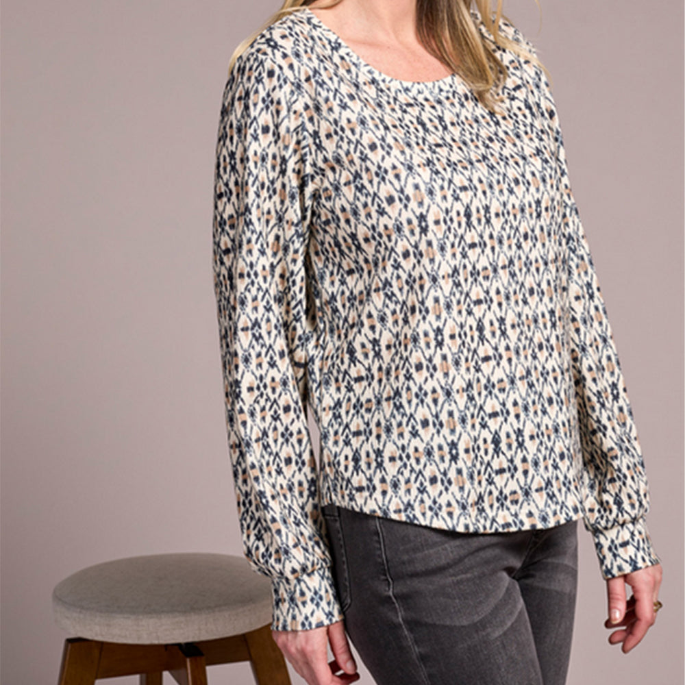 Tribal Clothing Co Long Sleeve Crew Neck Top W/Shirttail-Icelatte